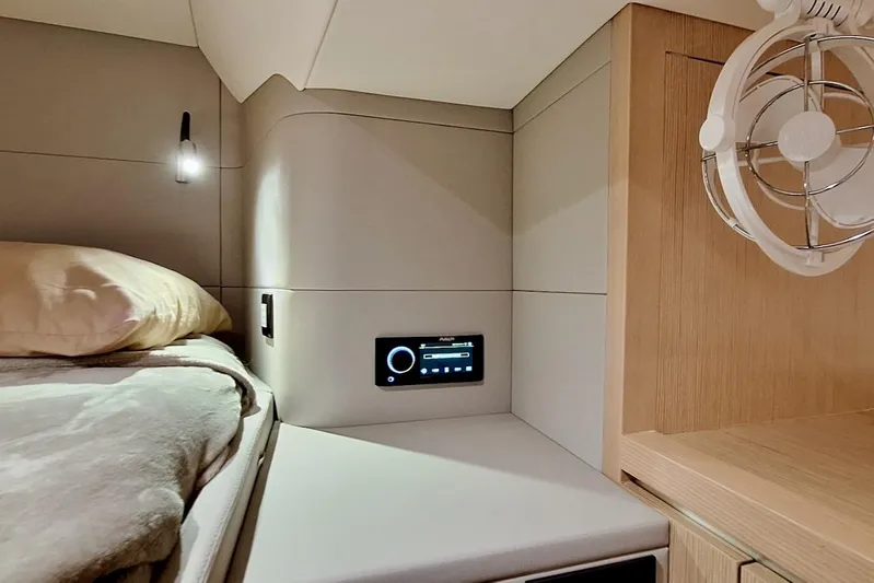 Emmanuel Yacht Photos Pics Luxurious cabin interior of 2023 Privilege Signature 510 yacht, featuring modern design and amenities.