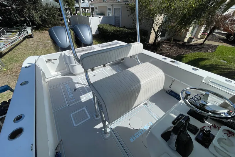 New Fuel Tanks Yacht Photos Pics 2008 Contender 27 Tournament boat interior with dual engines and steering console.