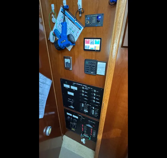  Yacht Photos Pics Control panel of 2005 Sea Ray 390 Motor Yacht with various switches and tools.