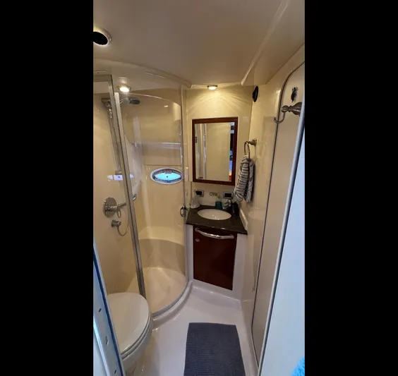  Yacht Photos Pics Bathroom interior of 2005 Sea Ray 390 Motor Yacht with shower and vanity.
