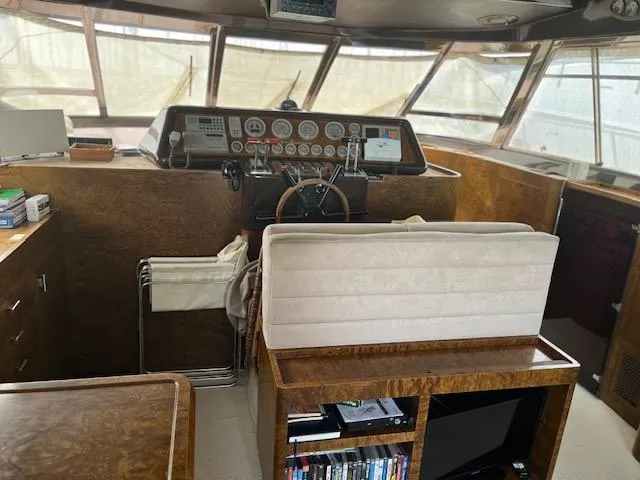  Yacht Photos Pics Interior of a 1990 Riva Corsaro 20 yacht with a classic wooden dashboard.