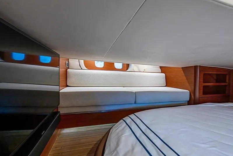 Gazelle Yacht Photos Pics Luxurious interior of 2014 Zeelander Z44 yacht with cozy seating and elegant wood finish.