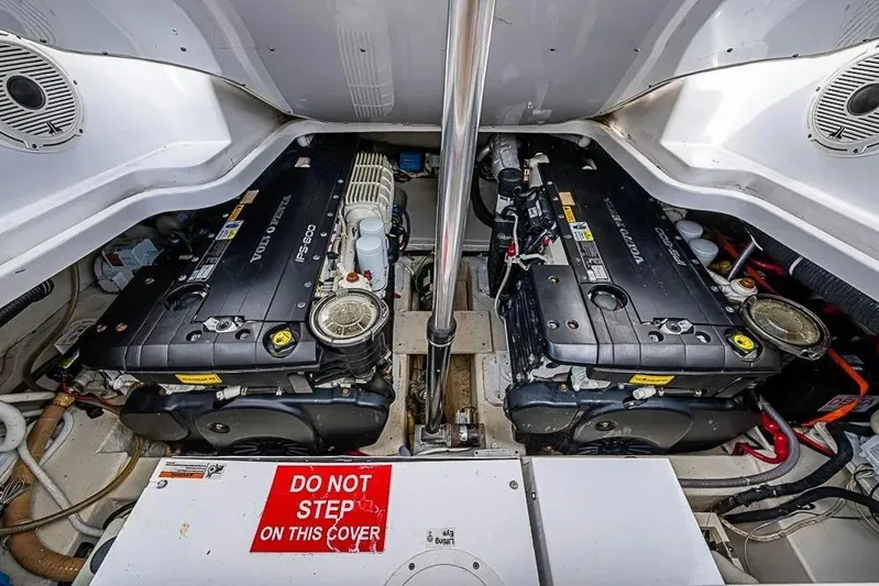 Gazelle Yacht Photos Pics Engine room of 2014 Zeelander Z44 yacht with twin Volvo Penta IPS600 engines.