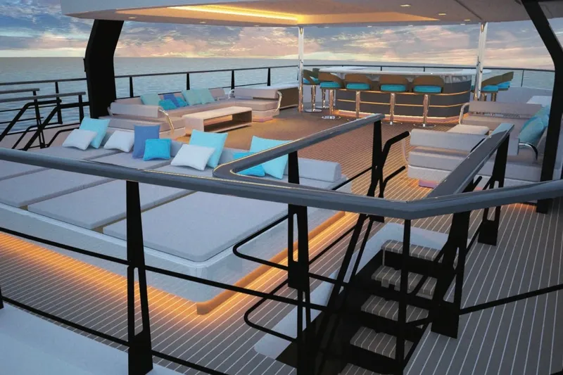 Soyaslan Custom Made Yacht Photos Pics Luxurious 2027 Soyaslan Custom yacht deck with modern seating and ocean view.