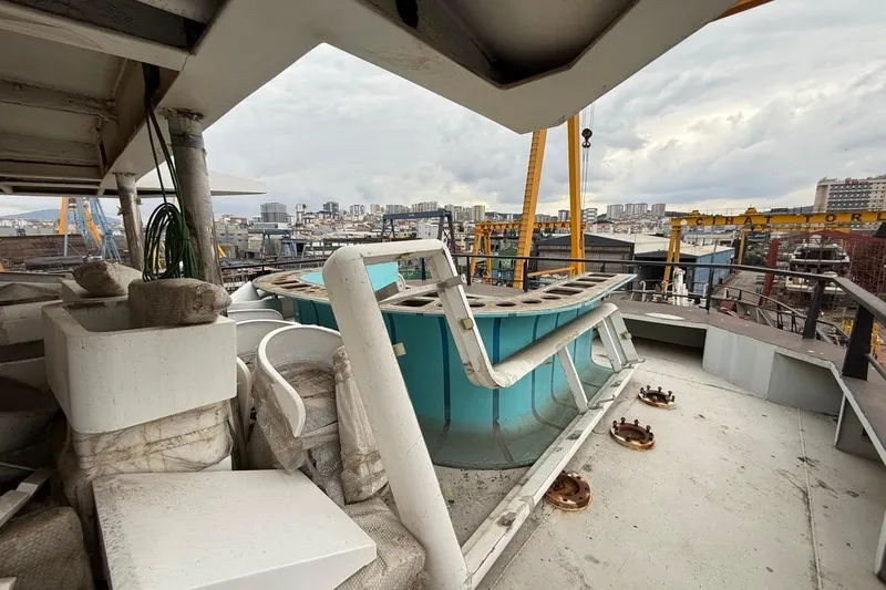 Soyaslan Custom Made Yacht Photos Pics Deck of Soyaslan Custom 2027 yacht under construction in shipyard.