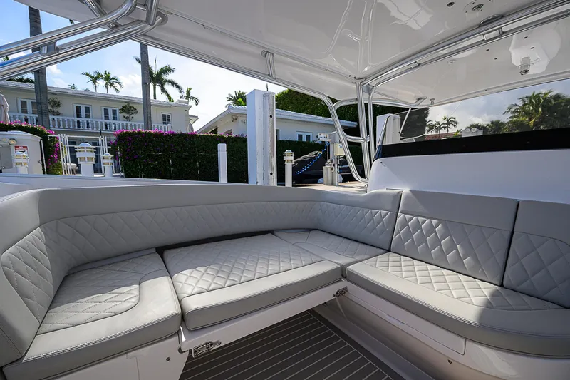  Yacht Photos Pics Luxurious seating area on a 2020 Intrepid 407 Cuddy boat.