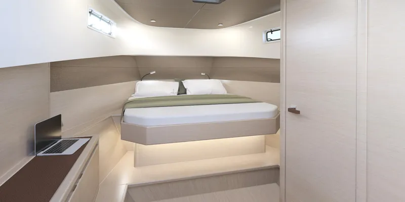 40f Open O/b Yacht Photos Pics Luxurious interior cabin of 2024 Solaris Power SP 40F open yacht with modern design.