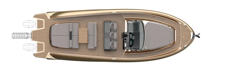 40f Open O/b Yacht Photos Pics 2024 Solaris Power SP 40F Open yacht, top view, showcasing sleek design and spacious deck layout.