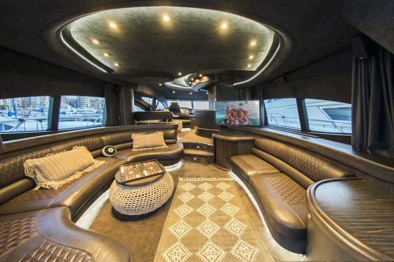  Yacht Photos Pics Luxurious interior of a 2005 Azimut 68 yacht with elegant seating and ambient lighting.