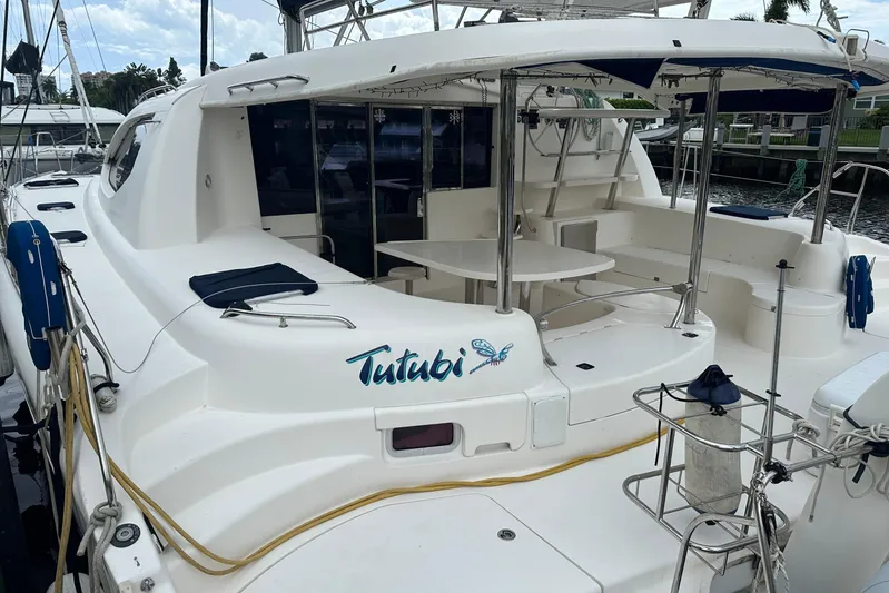  Yacht Photos Pics 2011 Robertson & Caine Leopard 46 catamaran with spacious deck and seating area.