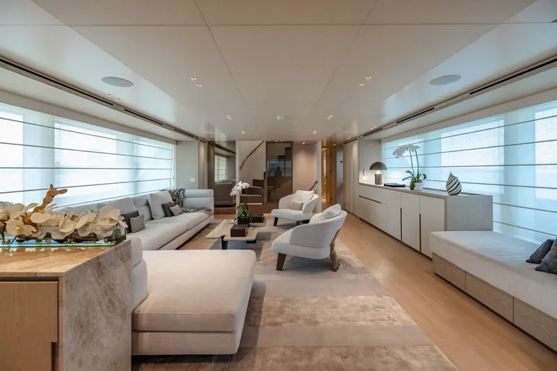 Legacy Yacht Photos Pics Luxurious interior of 2022 Sanlorenzo SD96 yacht with modern furnishings and elegant decor.