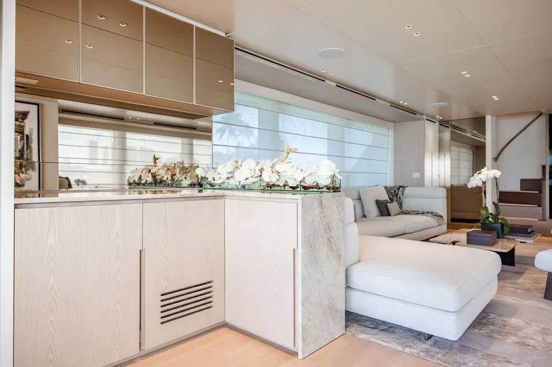 Legacy Yacht Photos Pics Luxurious interior of 2022 Sanlorenzo SD96 yacht with modern decor and elegant furnishings.