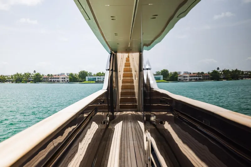 Legacy Yacht Photos Pics Luxurious 2022 Sanlorenzo SD96 yacht deck with ocean view and elegant design.