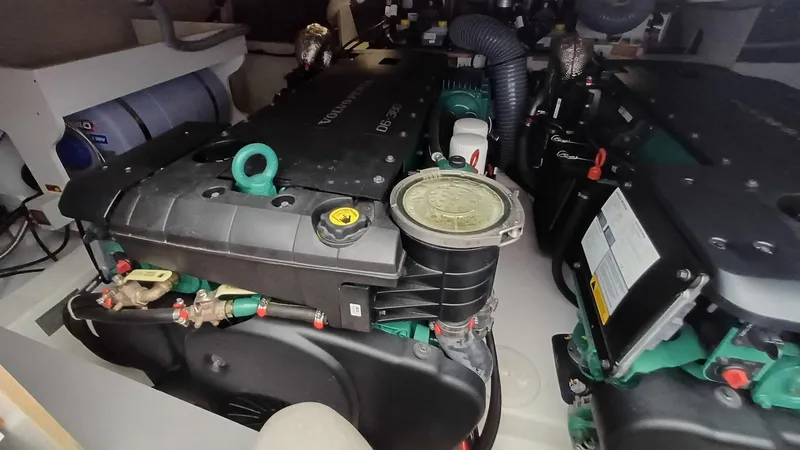  Yacht Photos Pics Engine room of 2023 Beneteau Gran Turismo 41 with Volvo Penta engines.