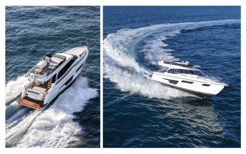  Yacht Photos Pics 2025 Ferretti Yachts 500 cruising on open water, showcasing sleek design and performance.