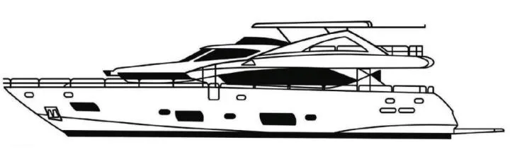 2025 Refit Yacht Photos Pics Line drawing of a 2009 Sunseeker 30 Metre Yacht, side profile view.