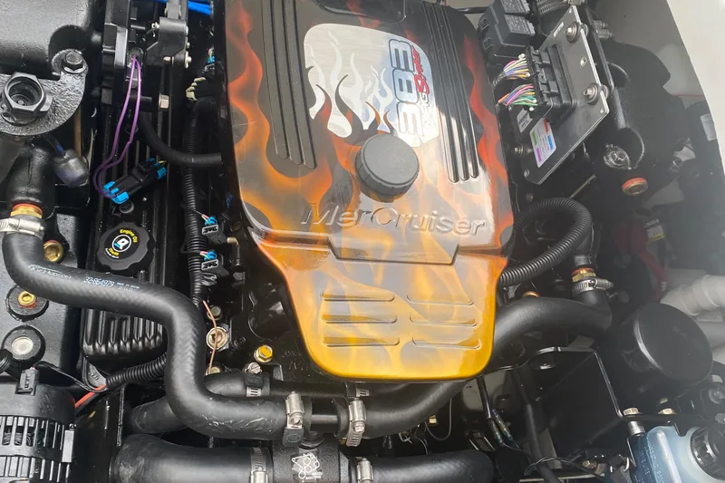  Yacht Photos Pics Engine of 2012 Formula 31PC boat with MerCruiser 383 Mag cover.