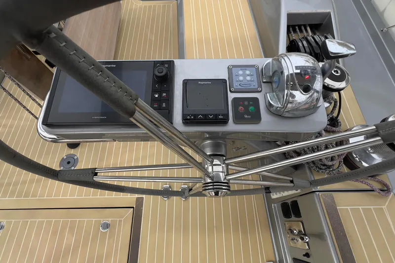  Yacht Photos Pics Cockpit controls of 2017 Grand Soleil 52 LC yacht with navigation equipment.