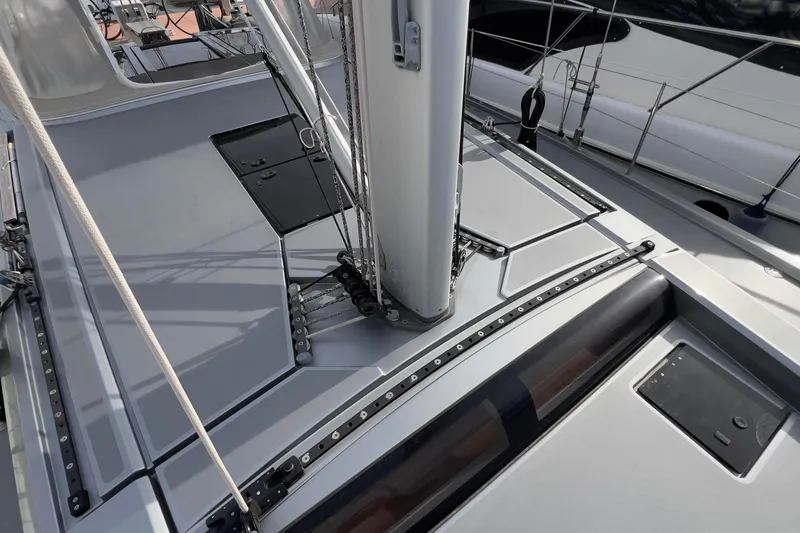  Yacht Photos Pics Deck view of 2017 Grand Soleil 52 LC sailboat, showcasing sleek design and rigging details.