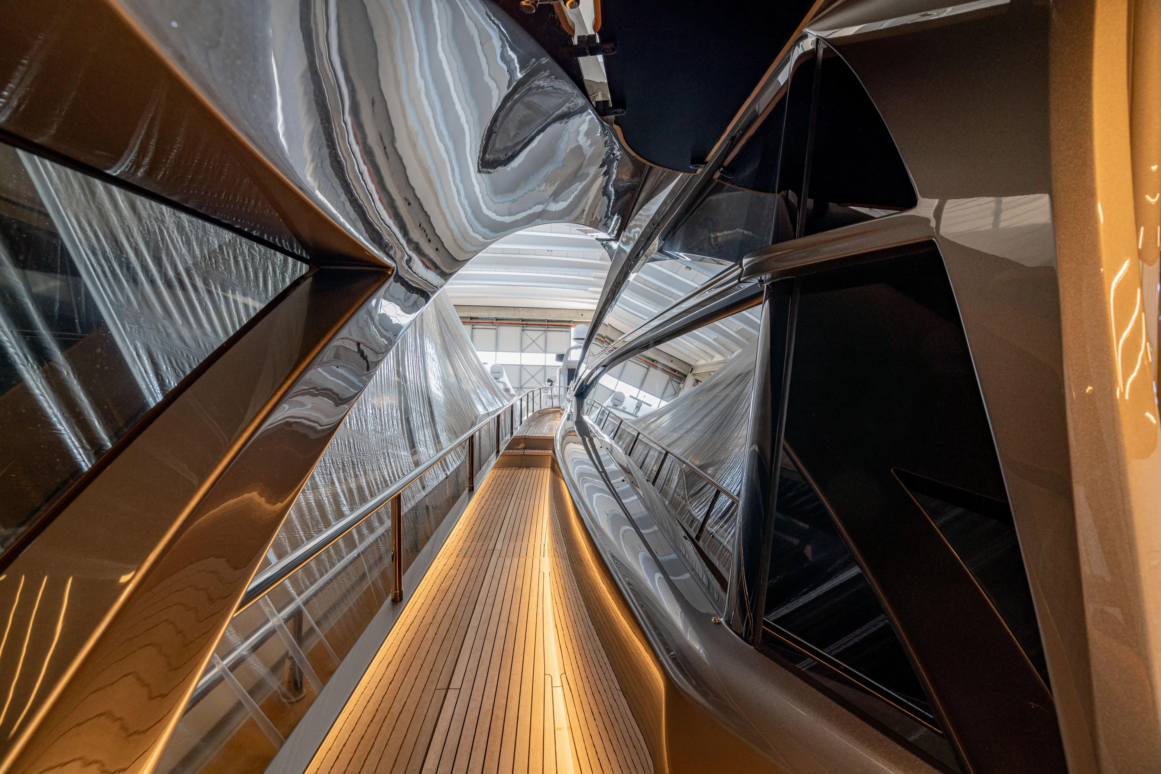 Silver Bullet Yacht Photos Pics Interior view of 2022 Pershing 8X yacht, showcasing sleek, modern design and luxurious finishes.