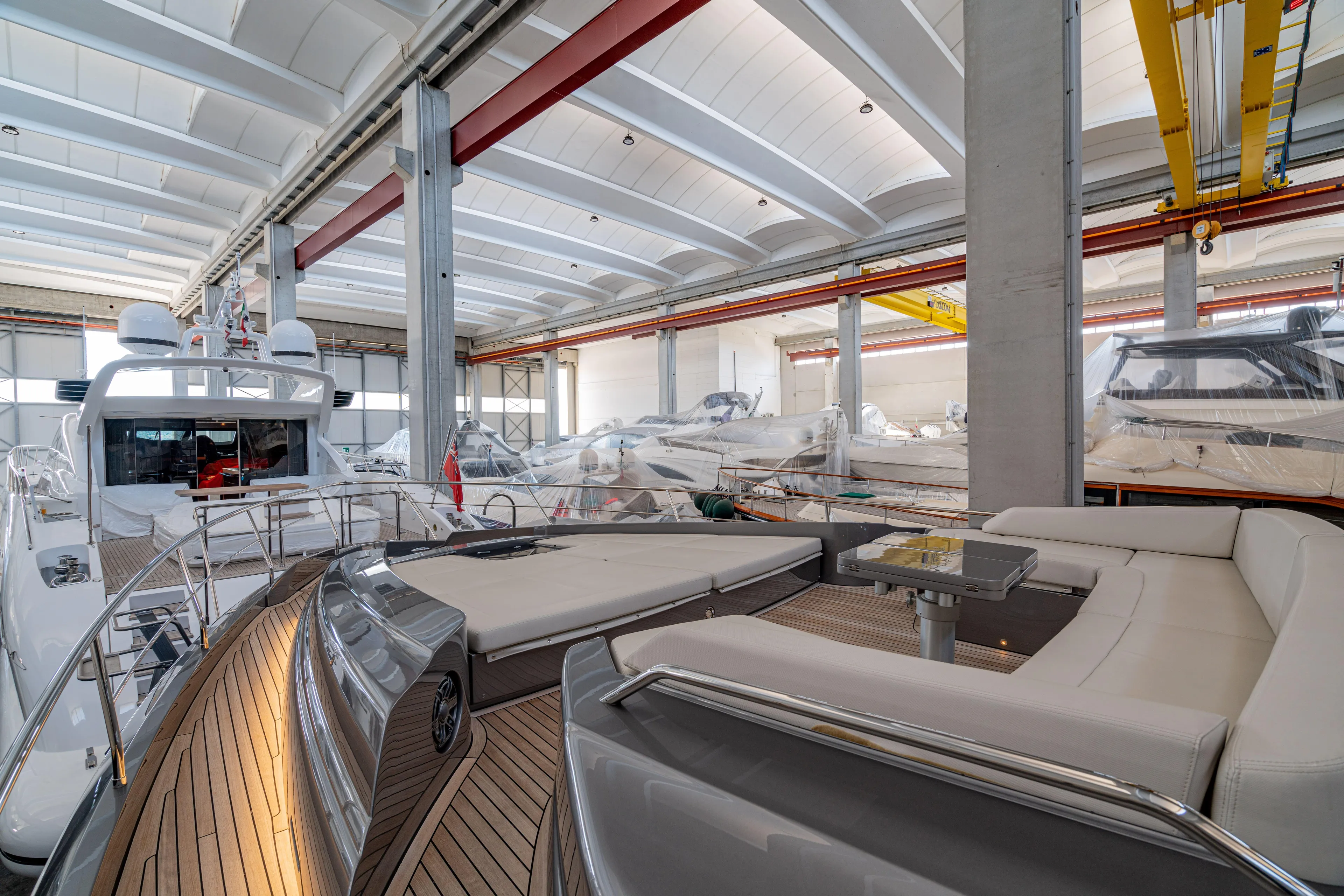 Silver Bullet Yacht Photos Pics Luxurious 2022 Pershing 8X yacht interior with sleek design and spacious seating area.