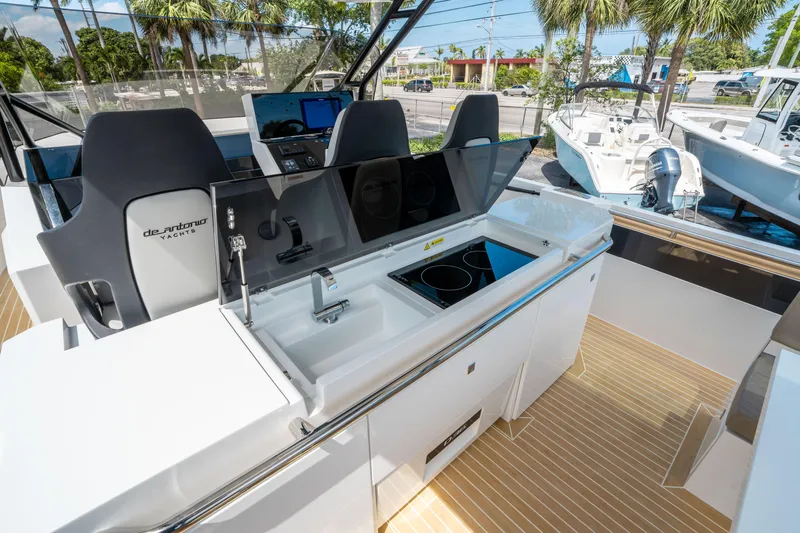  Yacht Photos Pics Luxury De Antonio Yachts D36 OPEN 2025 with sleek outdoor kitchen and modern amenities.