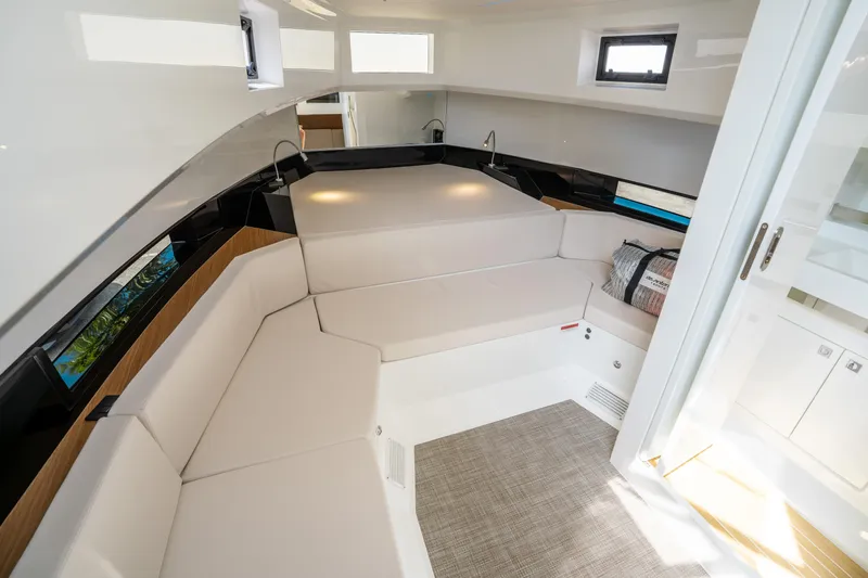  Yacht Photos Pics Luxurious interior of 2025 De Antonio Yachts D36 OPEN with elegant seating and modern design.