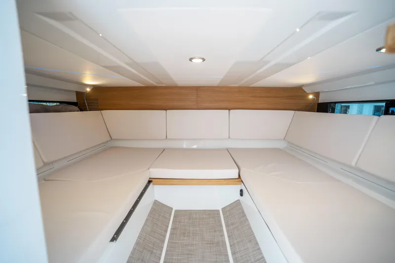  Yacht Photos Pics Interior cabin of 2025 De Antonio Yachts D36 OPEN, featuring modern seating and lighting.