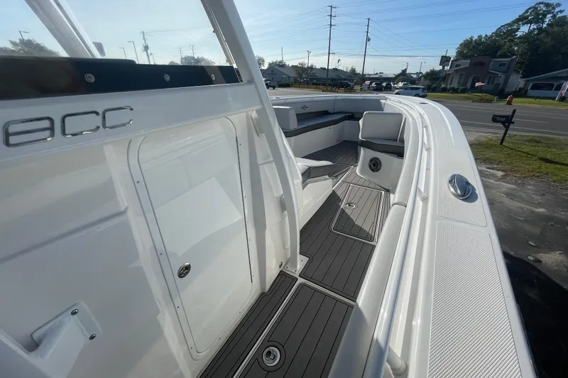  Yacht Photos Pics 2020 Fountain 38 Center Console boat with sleek white interior and modern design.