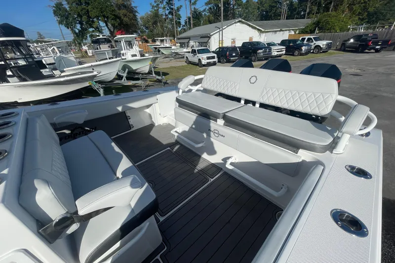  Yacht Photos Pics 2020 Fountain 38 Center Console boat interior with luxurious seating and modern design.