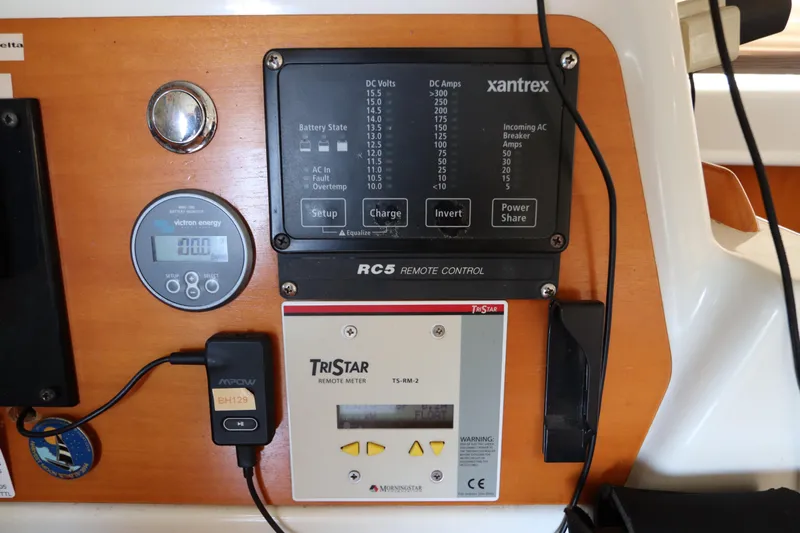  Yacht Photos Pics Control panel of a 2001 Lagoon 380 catamaran with Xantrex and TriStar systems.