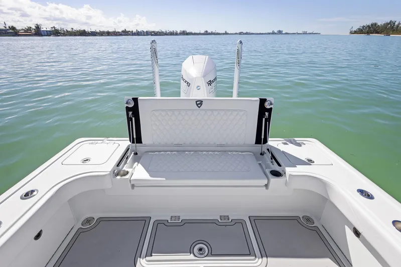  Yacht Photos Pics 2022 Barker Boatworks 26 Open, rear view on calm water.