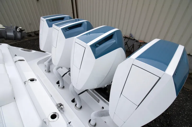  Yacht Photos Pics Four powerful outboard engines on a 2025 HCB 42 Lujo boat.