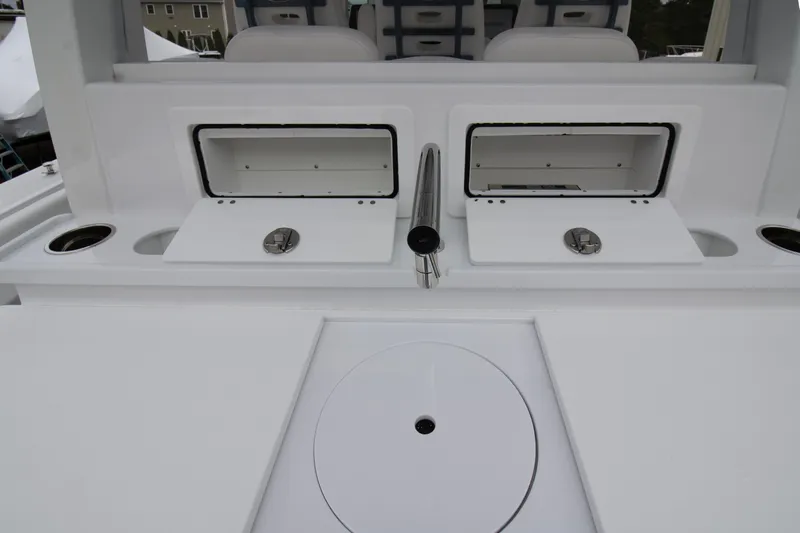  Yacht Photos Pics 2025 HCB 42 Lujo boat interior with storage compartments and sleek design.