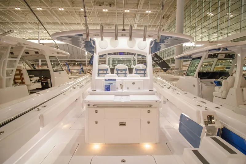  Yacht Photos Pics 2025 HCB 42 Lujo luxury boat interior with modern seating and sleek design.