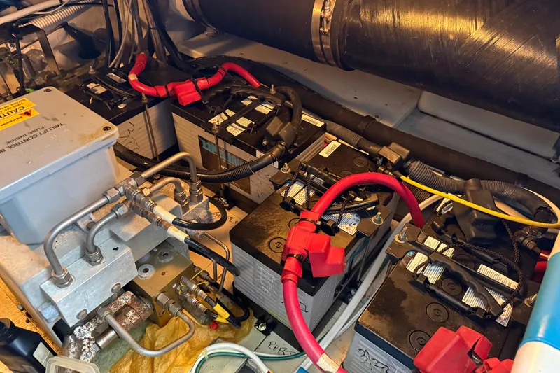  Yacht Photos Pics Engine room of 2006 Sea Ray 44 Sedan Bridge showing batteries and wiring.