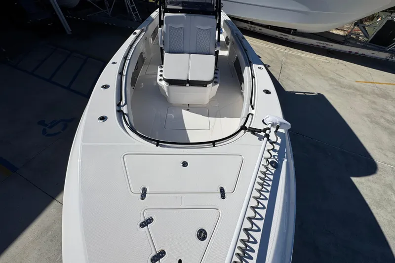  Yacht Photos Pics 2023 Fountain 34 Tournament Edition boat, top view of deck and seating area.