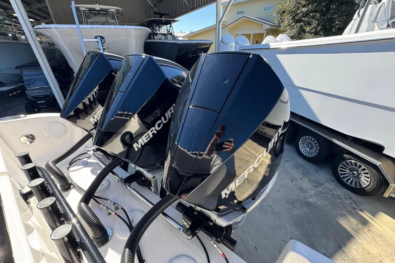  Yacht Photos Pics Triple Mercury outboard engines on a 2023 Fountain 34 Tournament Edition boat.