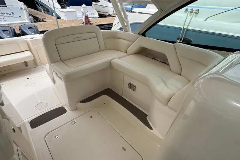  Yacht Photos Pics 2023 Grady-White Freedom 375 boat interior with luxurious seating and elegant design.