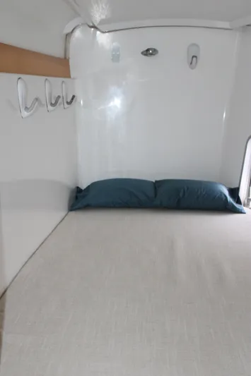Quelle Belle Vie Yacht Photos Pics Interior cabin of 2008 Fountaine Pajot Mahe 36 catamaran with bed and pillows.