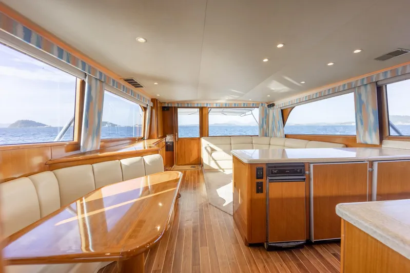 Tam Tam Yacht Photos Pics Interior of 1997 Viking 58 Convertible yacht with panoramic ocean views.