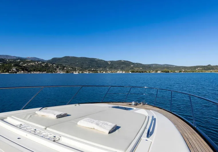  Yacht Photos Pics 2009 Riva Sportriva yacht on calm blue water with scenic mountain backdrop.