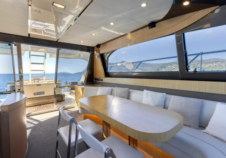  Yacht Photos Pics Luxurious interior of a 2009 Riva Sportriva yacht with elegant seating and ocean view.