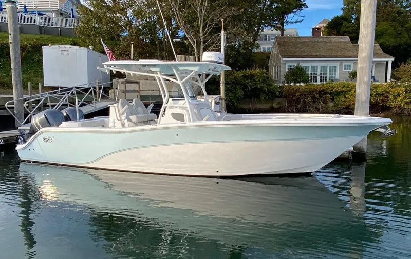  Yacht Photos Pics 2020 Sea Fox 288 Commander boat docked in calm waters.
