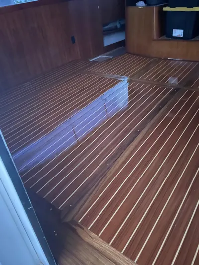  Yacht Photos Pics Polished wooden interior floor of a 1997 Ocean Yachts 40 Super Sport.