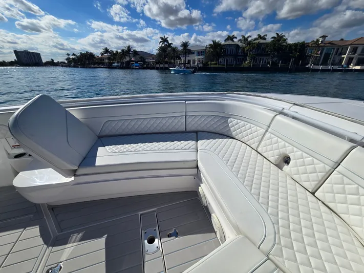  Yacht Photos Pics Luxurious seating area on a 2019 Intrepid 327 boat.