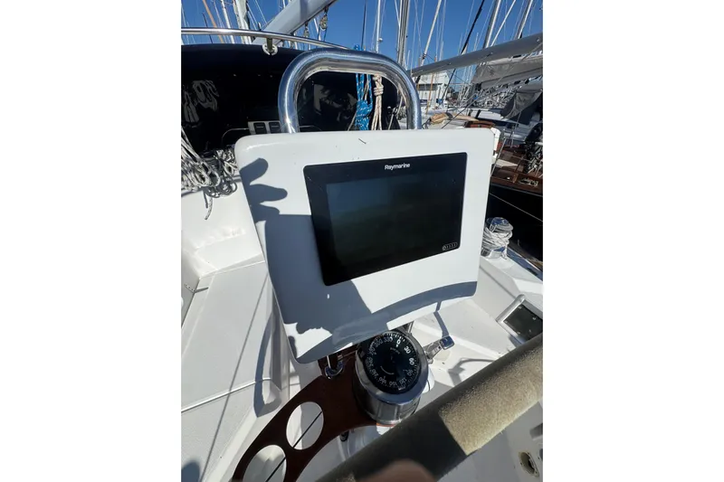 Lady Slipper Yacht Photos Pics Cockpit of 2005 Sabre 386 sailboat with Raymarine navigation display.