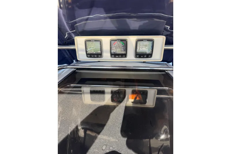 Lady Slipper Yacht Photos Pics Control panel of a 2005 Sabre 386 yacht with navigation instruments.