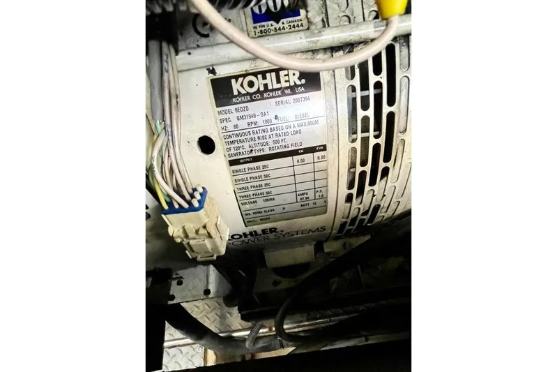 "just One Mohr" Yacht Photos Pics Kohler generator label on 2005 Regal Commodore 4260, showing specifications and wiring details.