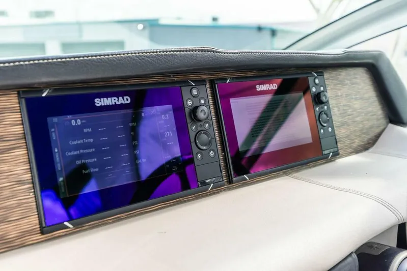  Yacht Photos Pics Simrad navigation displays on 2020 Four Winns H350 boat dashboard.